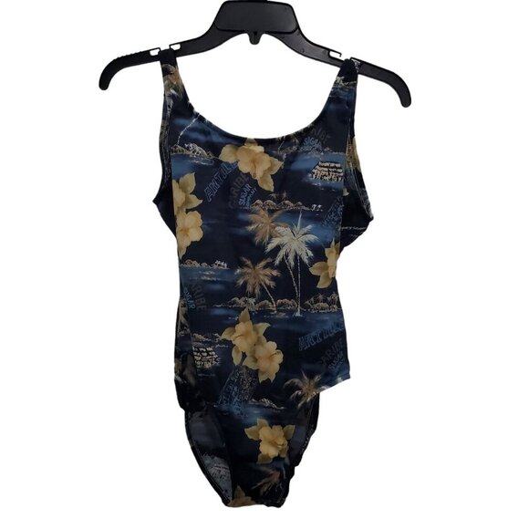 Caribbean Joe Woman's Blue Tropical Landscape One Piece Swimsuit Plus Size 14 - Picture 1 of 7